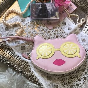 Betsey Johnson Luv Betsey Wristlet Bag Kitty Cat Animal Pink Blush Lemon Fruit